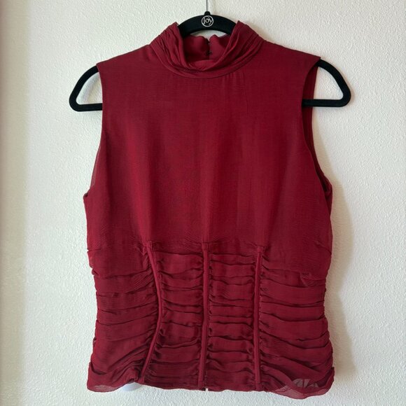 EUC 100% Silk Carmen Marc Valvo Red Sleeveless Top Corset - Like Detail Size 8 - Picture 2 of 11